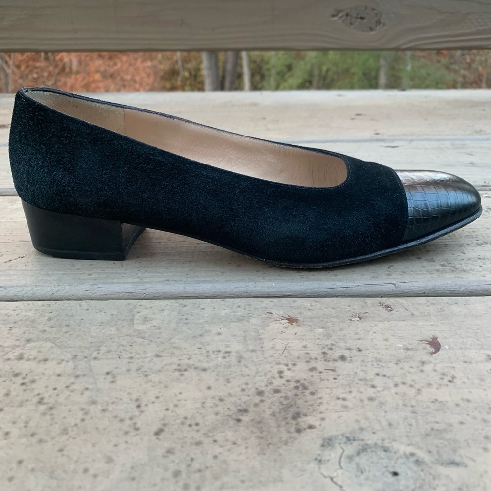 Salvatore Ferragamo black embossed leather cap toe and suede shoes size 7.5 B - Picture 10 of 15